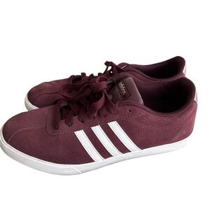 adidas Women’s  Maroon Suede Court Sneakers with White Three Stripes